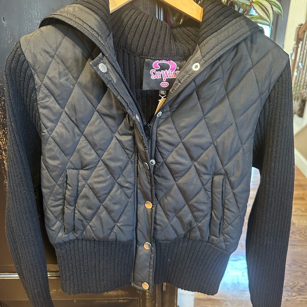 Say What? Black Quilted Juniors Puffer Jacket